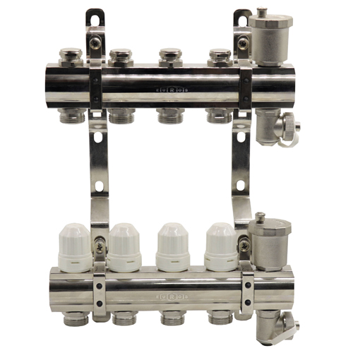 Блок коллекторный Kromwell с термостатическими вставками, запорными клапанами, воздухоотводчиками и дренажем EUROS 1